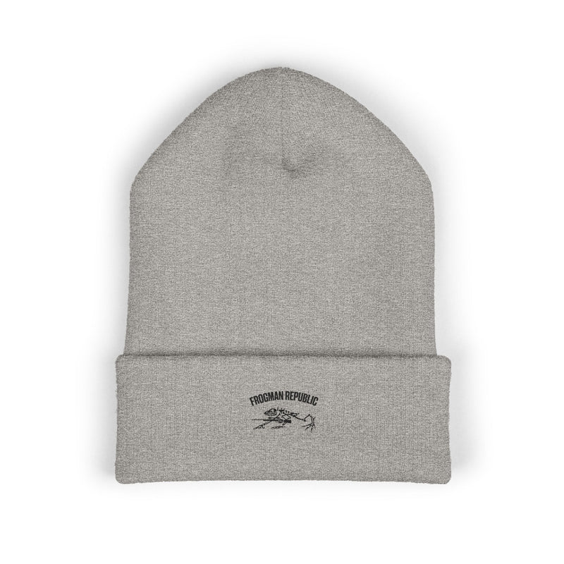 Frogman Republic Black Stone Frog Embroidered Classic Cuffed Beanie
