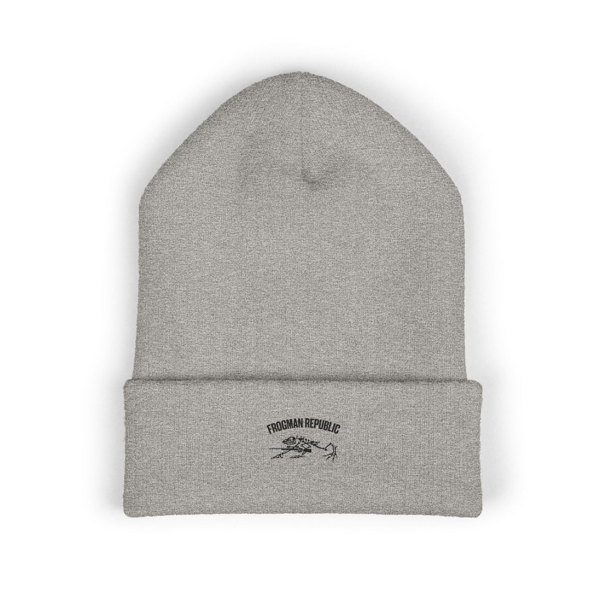 Frogman Republic Black Stone Frog Embroidered Classic Cuffed Beanie