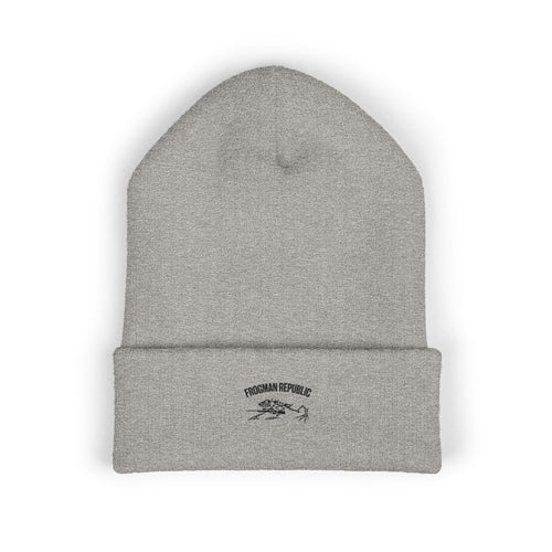 Frogman Republic Black Stone Frog Embroidered Classic Cuffed Beanie