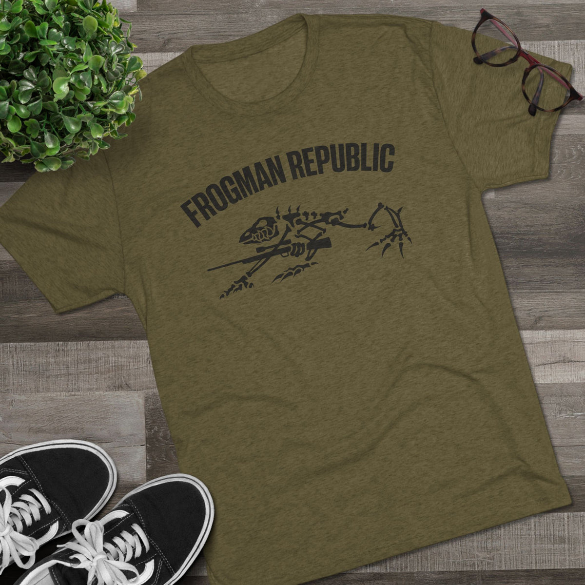 Frogman Republic Banner Black Stone Frog T-Shirt